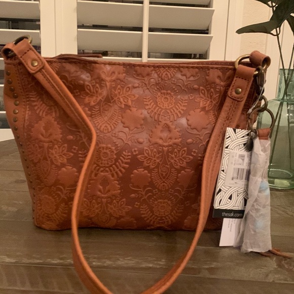 Sakroots Bags Nwt The Sak Tan Leather Embossed Crossbody Poshmark